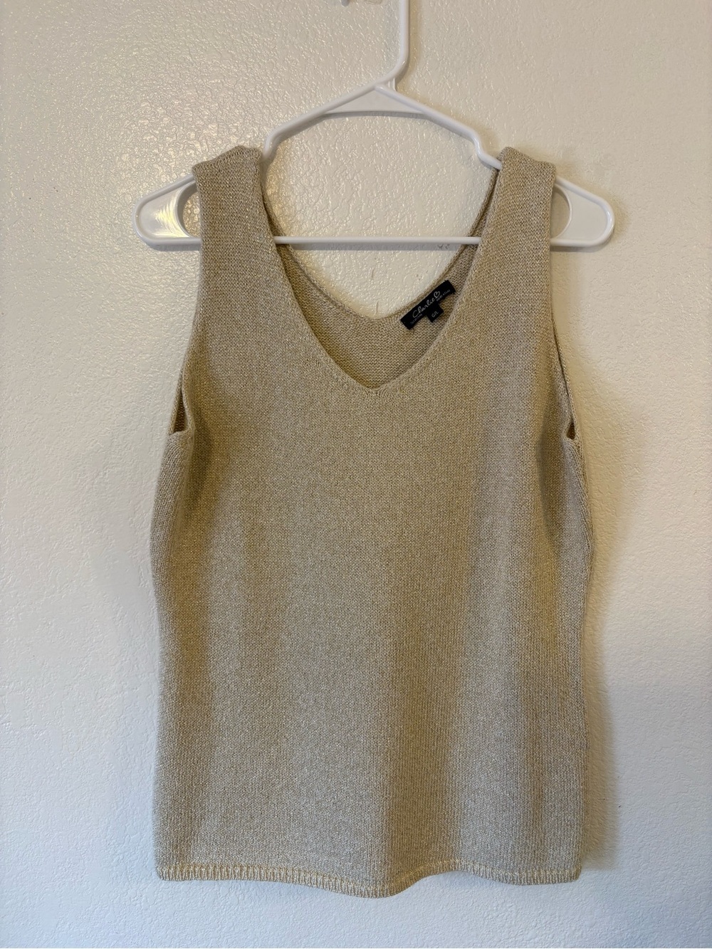 Charlie B Gold Metallic Knit V-Neck Tank